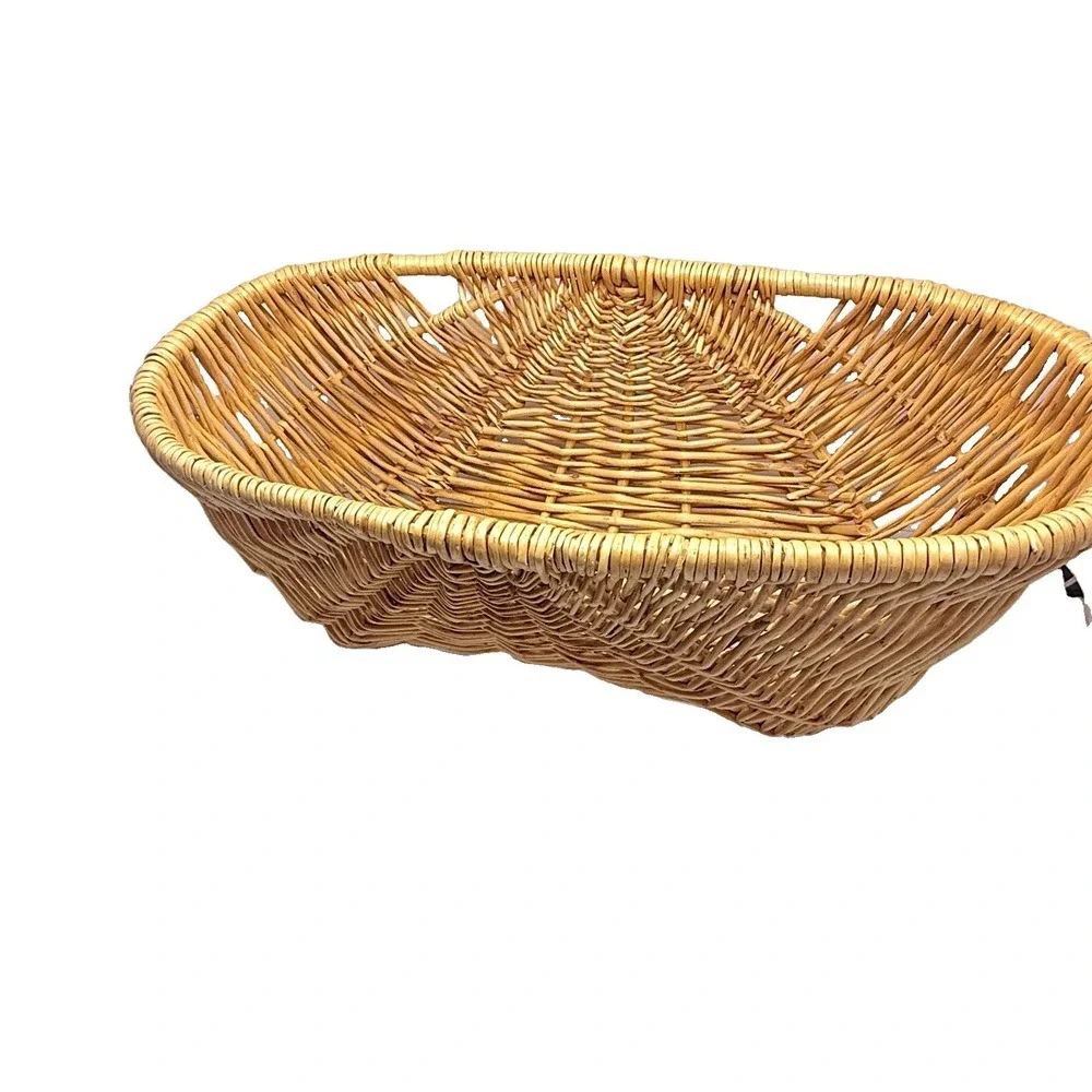 Vintage Wicker Wall Pocket Basket Hanging Cottagecore Boho Floral Decor 19in
